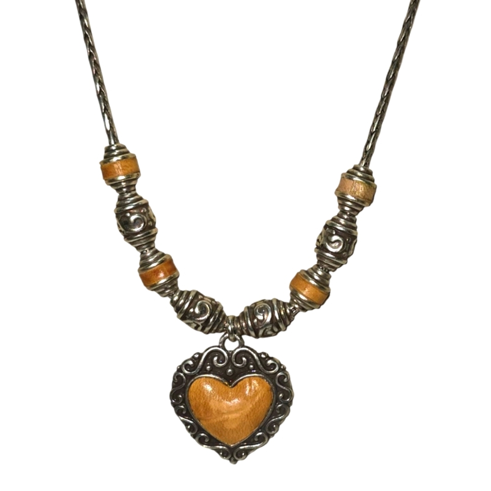 BRIGHTON PARK AVENUE LEATHER HEART‎ PENDANT NECKLACE  REVERSIBLE
